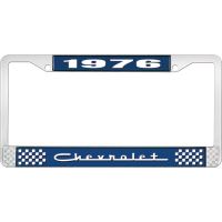 1976 CHEVROLET BLUE AND CHROME LICENSE PLATE FRAME WITH WHIT