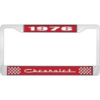 1976 CHEVROLET RED  AND CHROME LICENSE PLATE FRAME  WITH WHI