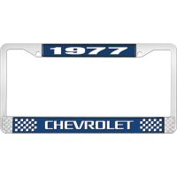 1977 CHEVROLET BLUE AND CHROME LICENSE PLATE FRAME WITH WHIT