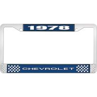 1978 CHEVROLET BLUE AND CHROME LICENSE PLATE FRAME WITH WHIT