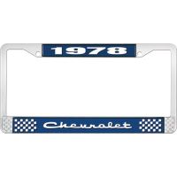 1978 CHEVROLET BLUE AND CHROME LICENSE PLATE FRAME WITH WHIT