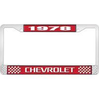 1978 CHEVROLET RED  AND CHROME LICENSE PLATE FRAME  WITH WHI