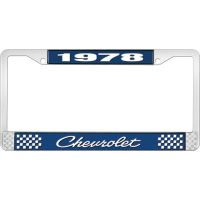 1978 CHEVROLET BLUE AND CHROME LICENSE PLATE FRAME WITH WHIT