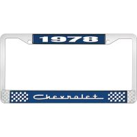 1978 CHEVROLET BLUE AND CHROME LICENSE PLATE FRAME WITH WHIT