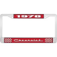 1978 CHEVROLET RED  AND CHROME LICENSE PLATE FRAME  WITH WHI