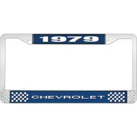 1979 CHEVROLET BLUE AND CHROME LICENSE PLATE FRAME WITH WHIT