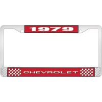 1979 CHEVROLET RED  AND CHROME LICENSE PLATE FRAME  WITH WHI