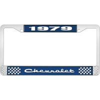 1979 CHEVROLET BLUE AND CHROME LICENSE PLATE FRAME WITH WHIT