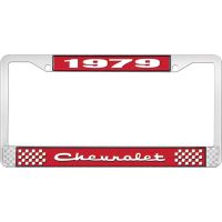 1979 CHEVROLET RED  AND CHROME LICENSE PLATE FRAME  WITH WHI