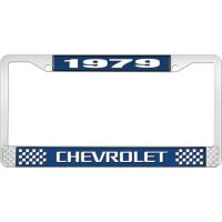 1979 CHEVROLET BLUE AND CHROME LICENSE PLATE FRAME WITH WHIT