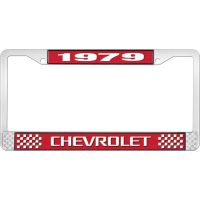 1979 CHEVROLET RED  AND CHROME LICENSE PLATE FRAME  WITH WHI