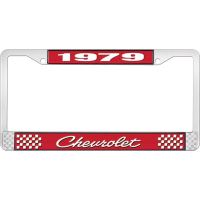 1979 CHEVROLET RED  AND CHROME LICENSE PLATE FRAME  WITH WHI