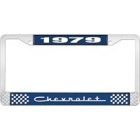 1979 CHEVROLET BLUE AND CHROME LICENSE PLATE FRAME WITH WHIT