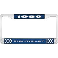 1980 CHEVROLET BLUE AND CHROME LICENSE PLATE FRAME WITH WHIT