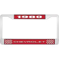 1980 CHEVROLET RED  AND CHROME LICENSE PLATE FRAME  WITH WHI