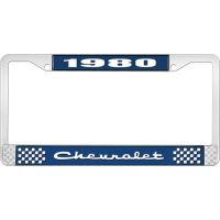 1980 CHEVROLET BLUE AND CHROME LICENSE PLATE FRAME WITH WHIT