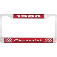 1980 CHEVROLET RED  AND CHROME LICENSE PLATE FRAME  WITH WHI