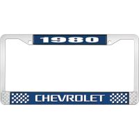 1980 CHEVROLET BLUE AND CHROME LICENSE PLATE FRAME WITH WHIT