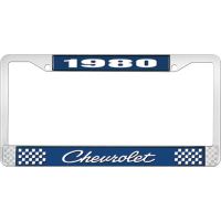 1980 CHEVROLET BLUE AND CHROME LICENSE PLATE FRAME WITH WHIT