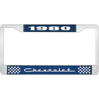 1980 CHEVROLET BLUE AND CHROME LICENSE PLATE FRAME WITH WHIT