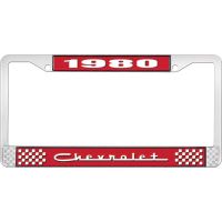 1980 CHEVROLET RED  AND CHROME LICENSE PLATE FRAME  WITH WHI