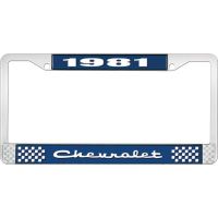 1981 CHEVROLET BLUE AND CHROME LICENSE PLATE FRAME WITH WHIT