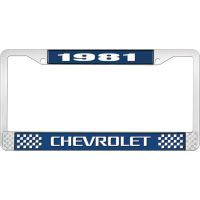 1981 CHEVROLET BLUE AND CHROME LICENSE PLATE FRAME WITH WHIT