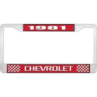 1981 CHEVROLET RED  AND CHROME LICENSE PLATE FRAME  WITH WHI