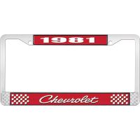 1981 CHEVROLET RED  AND CHROME LICENSE PLATE FRAME  WITH WHI