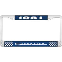 1981 CHEVROLET BLUE AND CHROME LICENSE PLATE FRAME WITH WHIT