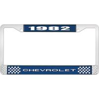 1982 CHEVROLET BLUE AND CHROME LICENSE PLATE FRAME WITH WHIT