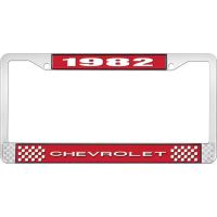 1982 CHEVROLET RED  AND CHROME LICENSE PLATE FRAME  WITH WHI