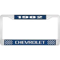 1982 CHEVROLET BLUE AND CHROME LICENSE PLATE FRAME WITH WHIT