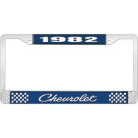 1982 CHEVROLET BLUE AND CHROME LICENSE PLATE FRAME WITH WHIT