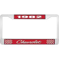 1982 CHEVROLET RED  AND CHROME LICENSE PLATE FRAME  WITH WHI