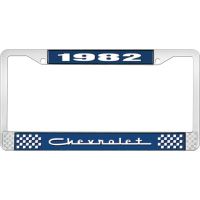 1982 CHEVROLET BLUE AND CHROME LICENSE PLATE FRAME WITH WHIT