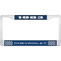 1983 CHEVROLET BLUE AND CHROME LICENSE PLATE FRAME WITH WHIT