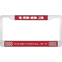 1983 CHEVROLET RED  AND CHROME LICENSE PLATE FRAME  WITH WHI