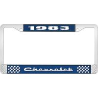 1983 CHEVROLET BLUE AND CHROME LICENSE PLATE FRAME WITH WHIT