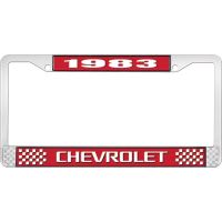 1983 CHEVROLET RED  AND CHROME LICENSE PLATE FRAME  WITH WHI