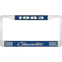 1983 CHEVROLET BLUE AND CHROME LICENSE PLATE FRAME WITH WHIT