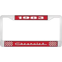 1983 CHEVROLET RED  AND CHROME LICENSE PLATE FRAME  WITH WHI