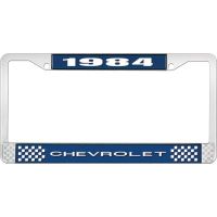 1984 CHEVROLET BLUE AND CHROME LICENSE PLATE FRAME WITH WHIT