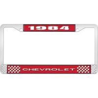 1984 CHEVROLET RED  AND CHROME LICENSE PLATE FRAME  WITH WHI