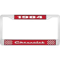 1984 CHEVROLET RED  AND CHROME LICENSE PLATE FRAME  WITH WHI