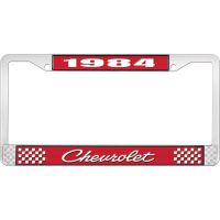 1984 CHEVROLET RED  AND CHROME LICENSE PLATE FRAME  WITH WHI