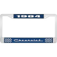 1984 CHEVROLET BLUE AND CHROME LICENSE PLATE FRAME WITH WHIT