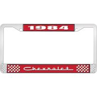 1984 CHEVROLET RED  AND CHROME LICENSE PLATE FRAME  WITH WHI