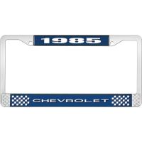 1985 CHEVROLET BLUE AND CHROME LICENSE PLATE FRAME WITH WHIT