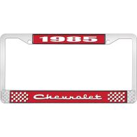 1985 CHEVROLET RED  AND CHROME LICENSE PLATE FRAME  WITH WHI